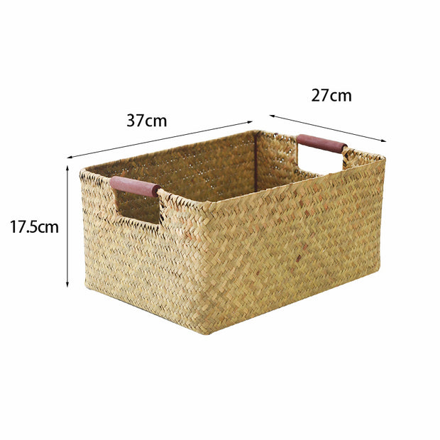 Seagrass Woven Solid Wood Storage Basket