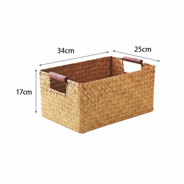 Seagrass Woven Solid Wood Storage Basket