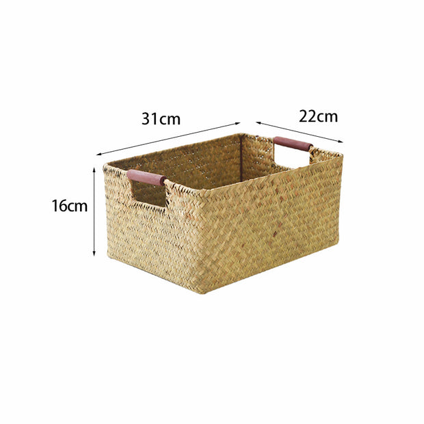 Seagrass Woven Solid Wood Storage Basket
