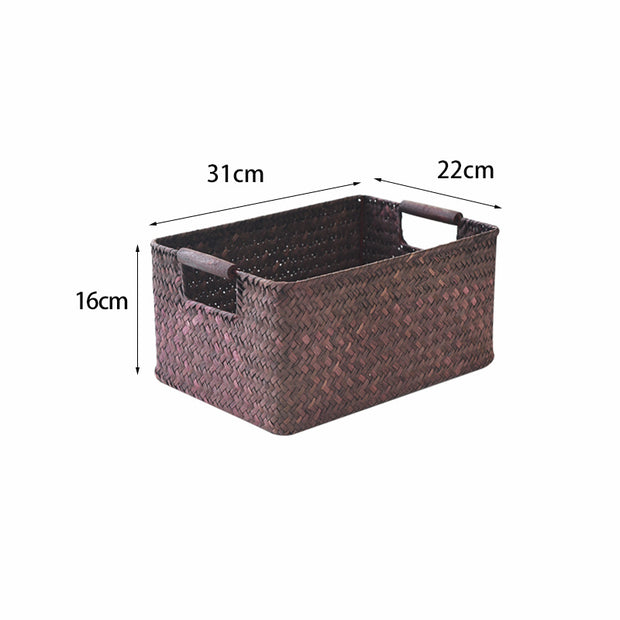 Seagrass Woven Solid Wood Storage Basket